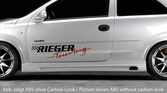 Opel Corsa C Rieger Seitenschweller nicht für 5-tür. rechts, mit Schacht, mit Ausschnitt, ABS, Carbon-Look, 
inkl. Alugitter, Gutachten, Montagezubehör