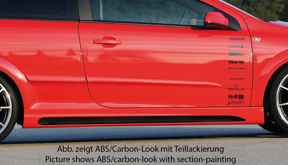 Opel Astra H GTC Rieger Seitenschweller  rechts, mit Schacht, mit Ausschnitt, ABS, Carbon-Look, 
inkl. Alugitter, Gutachten, Montagezubehör