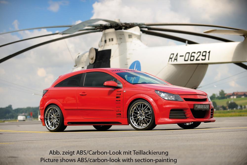 Opel Astra H GTC Rieger Seitenschweller  rechts, mit Schacht, mit Ausschnitt, ABS, Carbon-Look, 
inkl. Alugitter, Gutachten, Montagezubehör