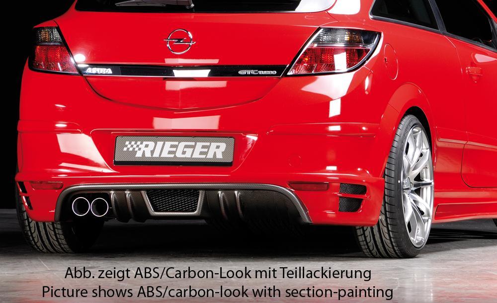 Opel Astra H GTC Rieger Heckschürzenansatz Nicht für OPC für Endrohr li., ABS, Carbon-Look, 
inkl. Alugitter, Gutachten, Montagezubehör