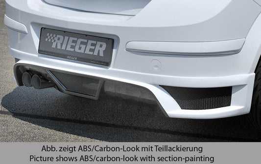 Opel Astra H Rieger Heckschürzenansatz  für Doppelendrohr li., ABS, Carbon-Look, für Fzg. mit OPC und ohne OPC, 
inkl. Montagezubehör, Alugitter