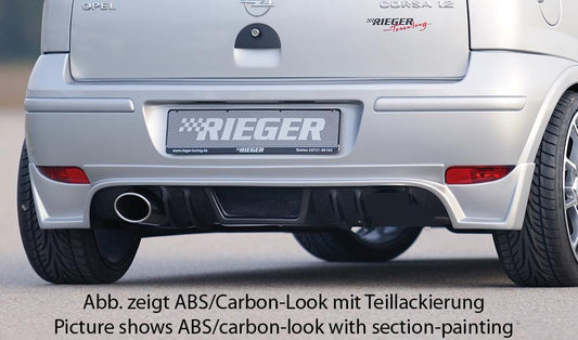 Opel Corsa C Rieger Heckschürzenansatz für Faceliftmodelle! für Doppelendrohr li., ABS, Carbon-Look, 
inkl. ABE, Alugitter, Montagezubehör, Gutachten