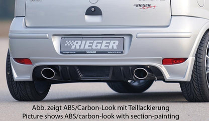 Opel Corsa C Rieger Heckschürzenansatz für Faceliftmodelle! für Endrohr li. u. re., ABS, Carbon-Look, 
inkl. ABE, Alugitter, Montagezubehör, Gutachten