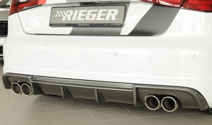 Audi A3 (8V) Rieger Heckeinsatz  für Doppelendrohr li. u. re., (4x90mm ø), ABS, Carbon-Look, für Fzg. mit S-Line Exterieur, 
inkl. Montagezubehör, Gutachten