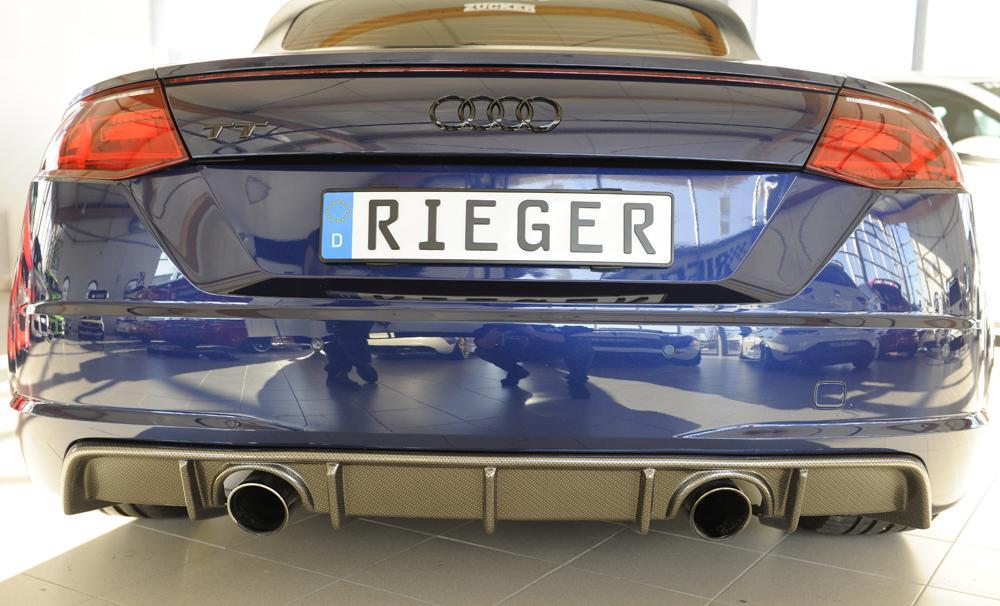 Audi TT (8J-FV/8S) Rieger Heckeinsatz  für orig. Endrohr li. u. re., ABS, Carbon-Look, für Fzg.
mit S-Line Exterieur (bis Facelift), 
ohne S-Line Exterieur (ab Facelift), 
inkl. Montagezubehör, Gutachten