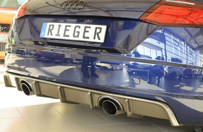 Audi TT (8J-FV/8S) Rieger Heckeinsatz  für orig. Endrohr li. u. re., ABS, Carbon-Look, für Fzg.
mit S-Line Exterieur (bis Facelift), 
ohne S-Line Exterieur (ab Facelift), 
inkl. Montagezubehör, Gutachten