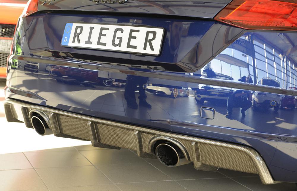 Audi TT (8J-FV/8S) Rieger Heckeinsatz  für orig. Endrohr li. u. re., ABS, Carbon-Look, für Fzg.
mit S-Line Exterieur (bis Facelift), 
ohne S-Line Exterieur (ab Facelift), 
inkl. Montagezubehör, Gutachten