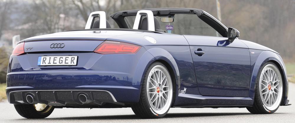 Audi TT (8J-FV/8S) Rieger Heckeinsatz  für orig. Endrohr li. u. re., ABS, Carbon-Look, für Fzg.
mit S-Line Exterieur (bis Facelift), 
ohne S-Line Exterieur (ab Facelift), 
inkl. Montagezubehör, Gutachten