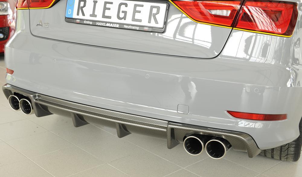 Audi A3 (8V) Rieger Heckeinsatz  für Doppelendrohr li. u. re., (4x90mm ø), ABS, Carbon-Look, für Fzg. mit S-Line Exterieur, 
inkl. Montagezubehör, Gutachten