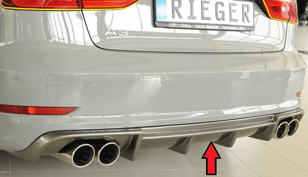 Audi A3 (8V) Rieger Heckeinsatz  für Doppelendrohr li. u. re., (4x90mm ø), ABS, Carbon-Look, für Fzg. mit S-Line Exterieur, 
inkl. Montagezubehör, Gutachten