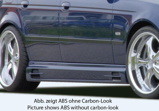 BMW 5er E39 Rieger Seitenschweller   mit 2 Ausschnitten rechts, mit Schacht, ABS, Carbon-Look, 
inkl. Alugitter, Gutachten, Montagezubehör