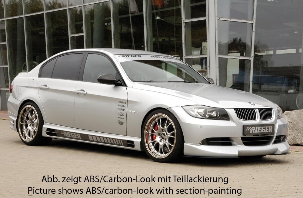 BMW 3er E90 Rieger Seitenschweller  rechts, mit Schacht und 2 Ausschnitten, ABS, Carbon-Look, 
inkl. Alugitter, Gutachten, Montagezubehör