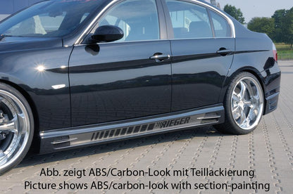 BMW 3er E90 Rieger Seitenschweller  rechts, mit Schacht und 2 Ausschnitten, ABS, Carbon-Look, 
inkl. Alugitter, Gutachten, Montagezubehör