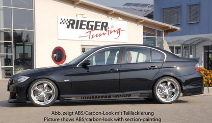 BMW 3er E90 Rieger Seitenschweller  rechts, mit Schacht und 2 Ausschnitten, ABS, Carbon-Look, 
inkl. Alugitter, Gutachten, Montagezubehör