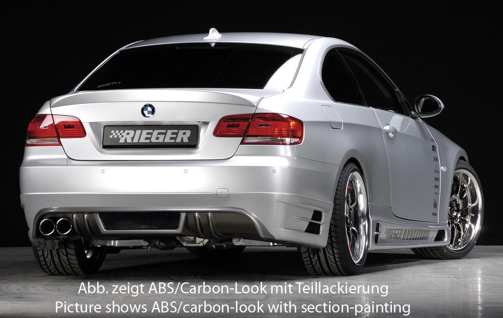 BMW 3er E92 Rieger Heckansatz nicht für 335i / 335d für Doppelendrohr li., ABS, Carbon-Look, 
inkl. Alugitter, Gutachten, Montagezubehör