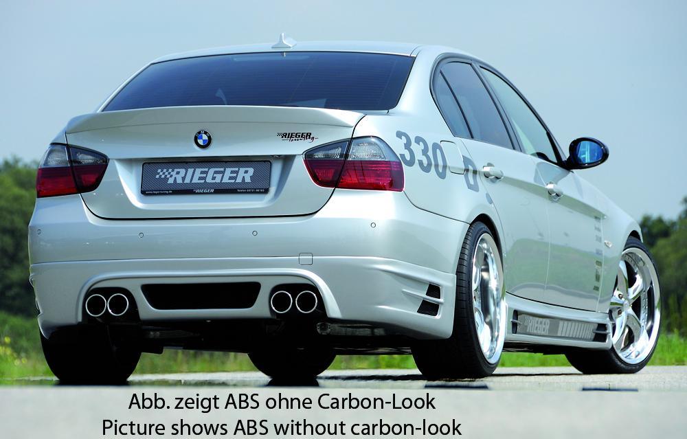 BMW 3er E90 Rieger Heckschürzenansatz -> für 335i!  Nicht für M-Paket-Heckschürze! für Doppelendrohr li. u. re. (335i-Look), ABS, Carbon-Look, 
inkl. Alugitter, Montagezubehör, Gutachten