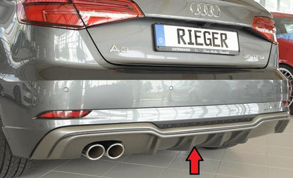 Audi A3 (8V) Rieger Heckeinsatz  für Doppelendrohr li., ABS, Carbon-Look, für Fzg. mit S-Line Exterieur, 
inkl. Montagezubehör, Gutachten