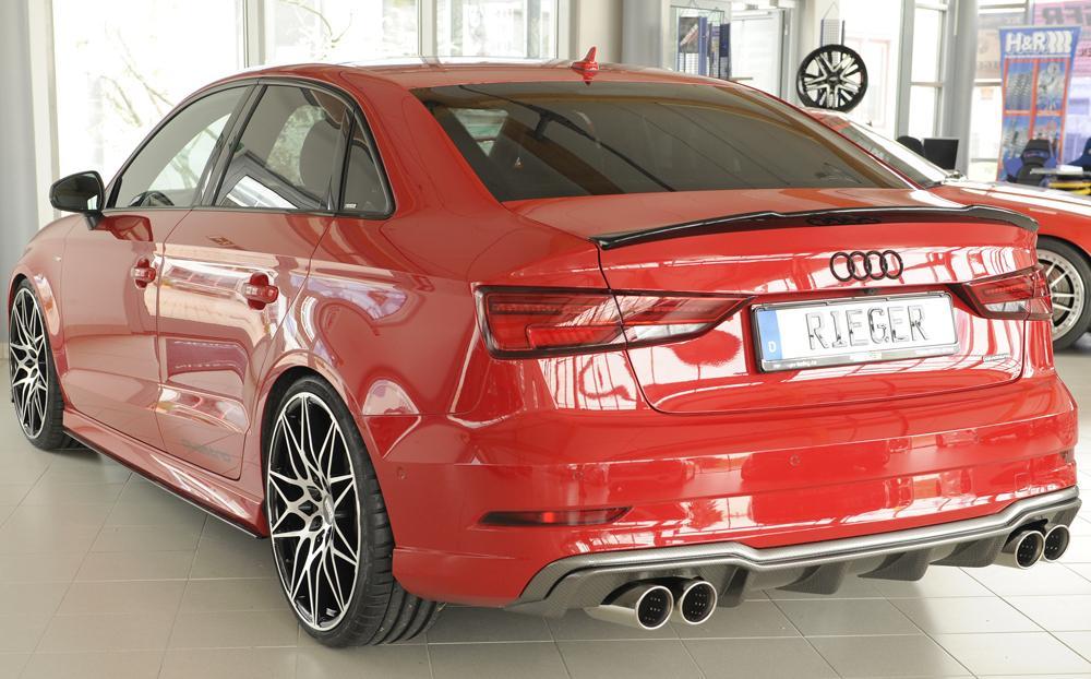 Audi A3 (8V) Rieger Heckeinsatz  für Sportendrohr li. u. re., (4x90mm ø), ABS, Carbon-Look, für Fzg. mit S-Line Exterieur, 
inkl. Montagezubehör, Gutachten