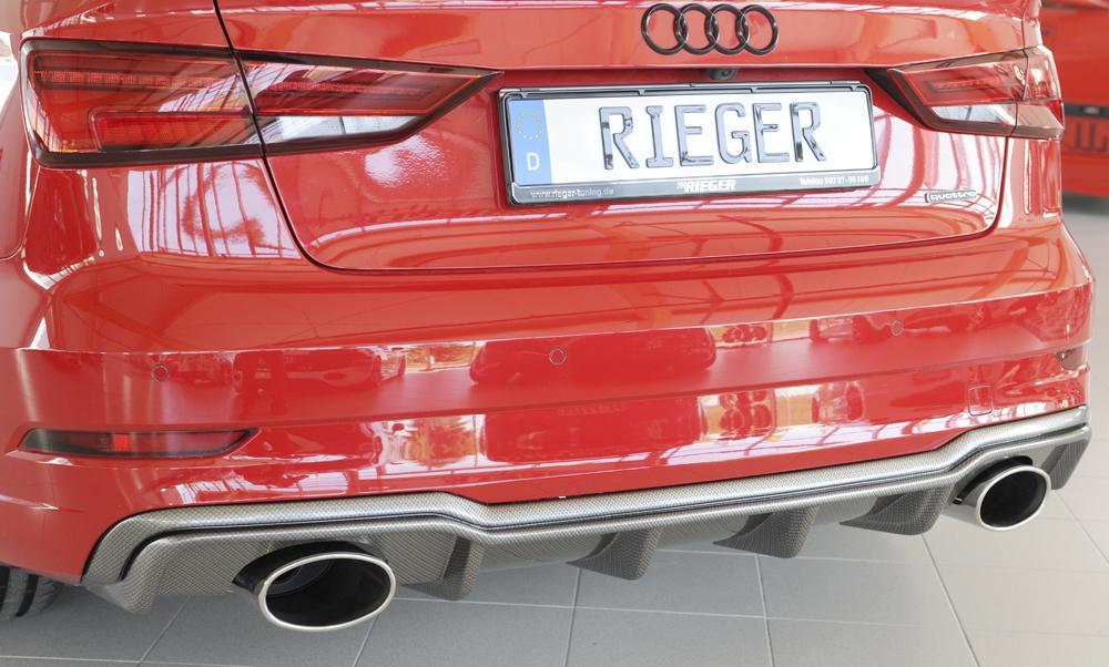 Audi A3 (8V) Rieger Heckeinsatz  für Sportendrohr li. u. re., (152x95mm oval), ABS, Carbon-Look, für Fzg. mit S-Line Exterieur, 
inkl. Montagezubehör, Gutachten