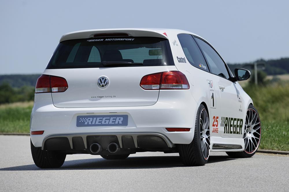 VW Golf 6 Rieger Heckeinsatz mit 2 Doppelfinnen  für Doppelendrohr mittig, ABS, Carbon-Look, 
inkl. Montagezubehör, Gutachten