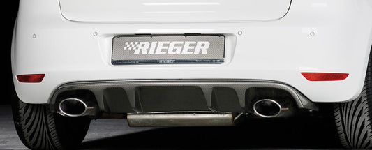 VW Golf 6 GTD Rieger Heckeinsatz mit 2 Doppelfinnen  für Sportendrohr li. u. re., (145x90mm oval), ABS, Carbon-Look, 
inkl. Montagezubehör, Gutachten