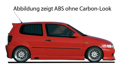 VW Polo 4 (6N) Rieger Seitenschweller   -> auch Polo 4 (6N2) rechts, mit Schacht, mit Ausschnitt, ABS, Carbon-Look, 
inkl. Alugitter, Gutachten, Montagezubehör