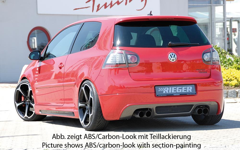 VW Golf 5 Rieger Heckansatz   für Golf 5 und Golf 5 GTI für Doppelendrohr li. u. re., ABS, Carbon-Look, 
inkl. Alugitter, Gutachten, Montagezubehör