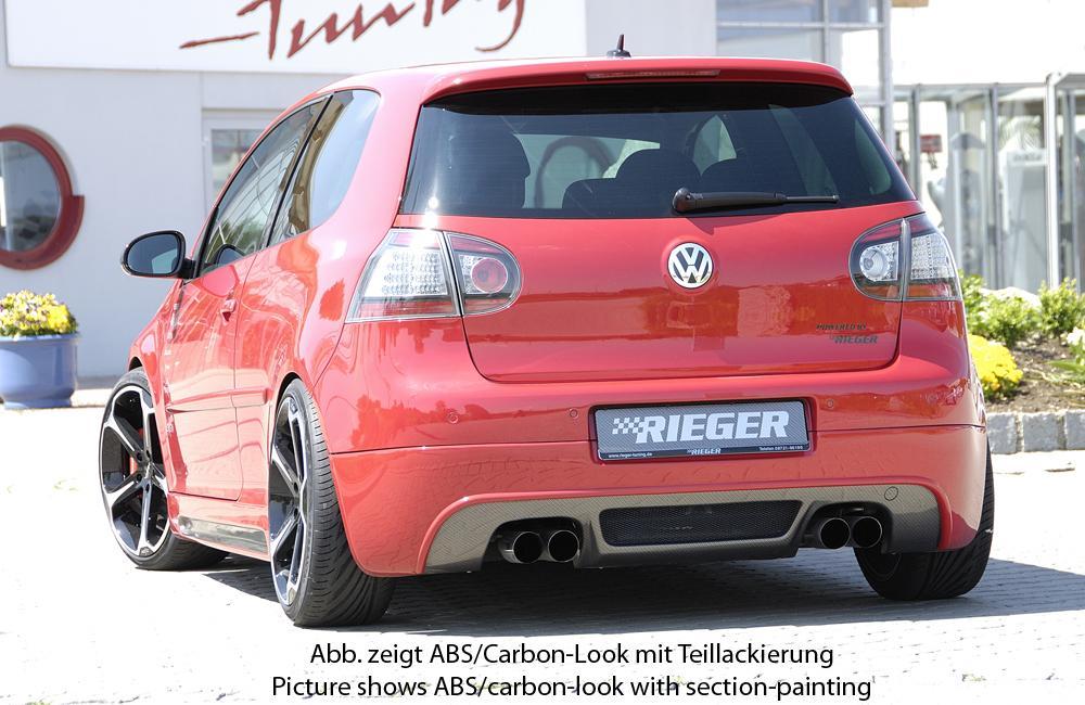 VW Golf 5 Rieger Heckansatz   für Golf 5 und Golf 5 GTI für Doppelendrohr li. u. re., ABS, Carbon-Look, 
inkl. Alugitter, Gutachten, Montagezubehör