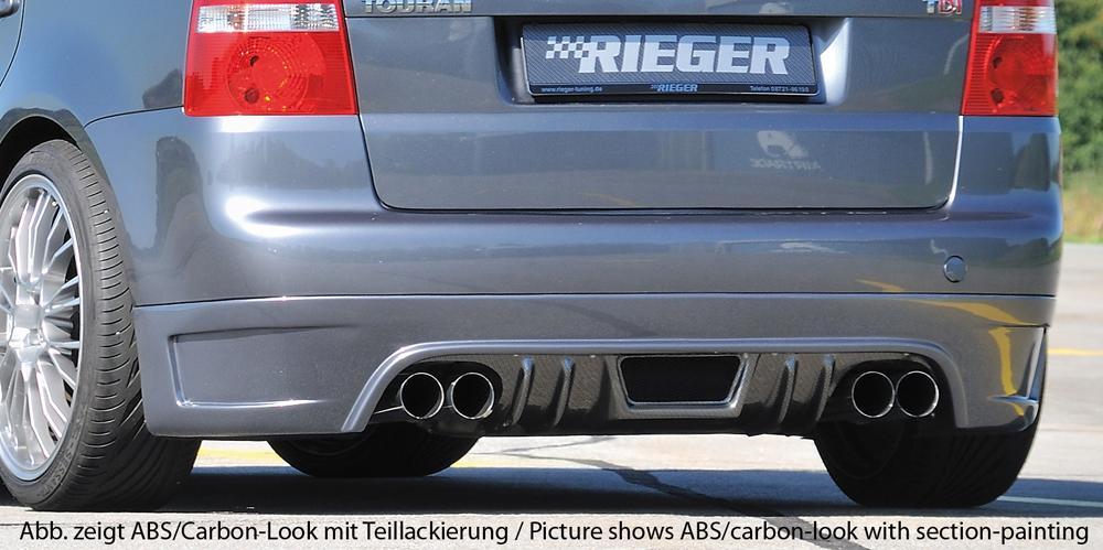 VW Touran (1T) Rieger Heckschürzenansatz  für Doppelendrohr li. u. re., ABS, Carbon-Look, für Fzg. mit Anhängekupplung, 
inkl. Alugitter, Montagezubehör, Gutachten