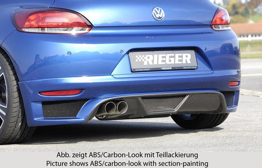 VW Scirocco 3 (13) Rieger Heckschürzenansatz  für Doppelendrohr li., ABS, Carbon-Look, 
inkl. Montagezubehör, Alugitter, Gutachten