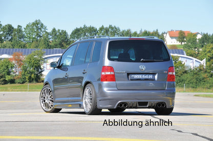 VW Touran (1T) Rieger Heckschürzenansatz  für Doppelendrohr li., ABS, Carbon-Look, für Fzg. mit Anhängekupplung, 
inkl. Alugitter, Montagezubehör, Gutachten