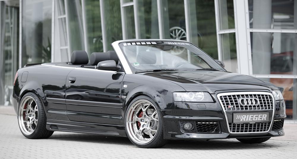 Audi A4 (8H) Rieger Seitenschweller  links, mit Schacht, mit Ausschnitt, ABS, Carbon-Look, 
inkl. Alugitter, Montagezubehör, Gutachten