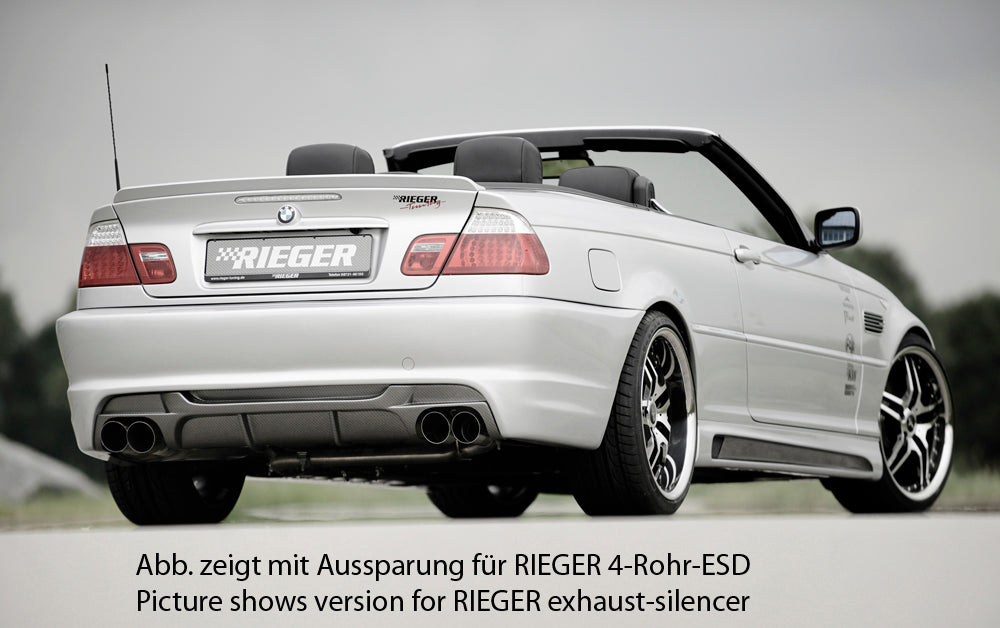 BMW 3er E46 Rieger Heckeinsatz für Doppelendrohr li., ABS, Carbon-Look, 
inkl. Gutachten, Montagezubehör