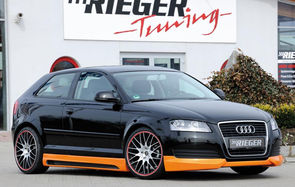 Audi A3 (8P) Rieger Seitenschweller  rechts, mit Schacht, mit Ausschnitt, ABS, Carbon-Look, für Fzg. mit S-Line Exterieur und ohne S-Line Exterieur, 
inkl. Alugitter, Montagezubehör, Gutachten