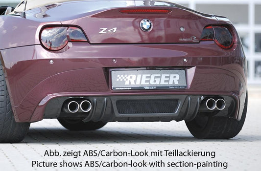 BMW Z4 (E85) Rieger Heckansatz    für Doppelendrohr li. u. re., (4x76mm ø), ABS, Carbon-Look, 
inkl. Alugitter, Montagezubehör, Gutachten