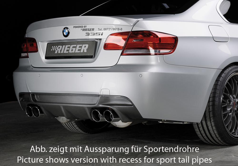 BMW 3er E92 Rieger Heckeinsatz Nur für 335i / 335d für orig. Endrohr li. u. re., ABS, Carbon-Look, für Fzg. mit M-Technik, 
inkl. Montagezubehör, Gutachten