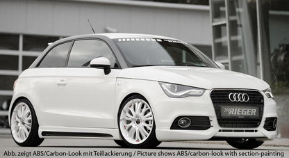 Audi A1 (8X) Rieger Seitenschweller  links, mit Schacht, mit Ausschnitt, ABS, Carbon-Look, für Fzg. mit S-Line Exterieur und ohne S-Line Exterieur, 
inkl. Alugitter, Montagezubehör, Gutachten