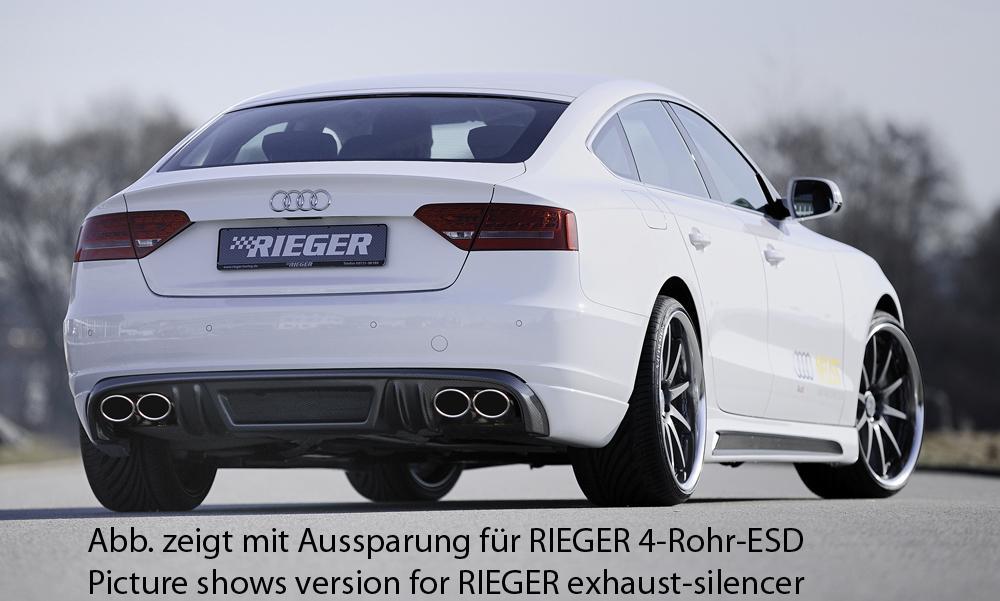 Audi A5 (B8/B81) Rieger Heckschürzenansatz  für orig. Doppelendrohr li, ABS, Carbon-Look, für Fzg. ohne S-Line Exterieur, 
inkl. Alugitter, Montagezubehör, Gutachten