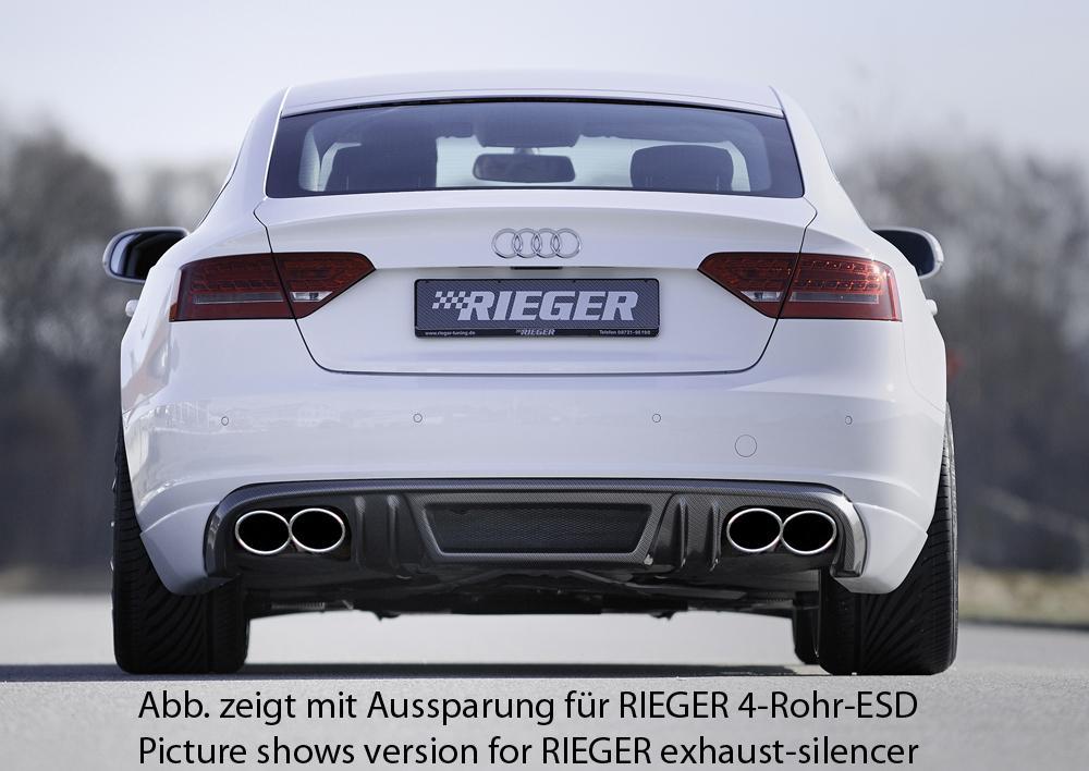 Audi A5 (B8/B81) Rieger Heckschürzenansatz  für orig. Doppelendrohr li, ABS, Carbon-Look, für Fzg. ohne S-Line Exterieur, 
inkl. Alugitter, Montagezubehör, Gutachten