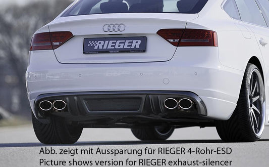 Audi A5 (B8/B81) Rieger Heckschürzenansatz  für orig. Doppelendrohr li, ABS, Carbon-Look, für Fzg. ohne S-Line Exterieur, 
inkl. Alugitter, Montagezubehör, Gutachten