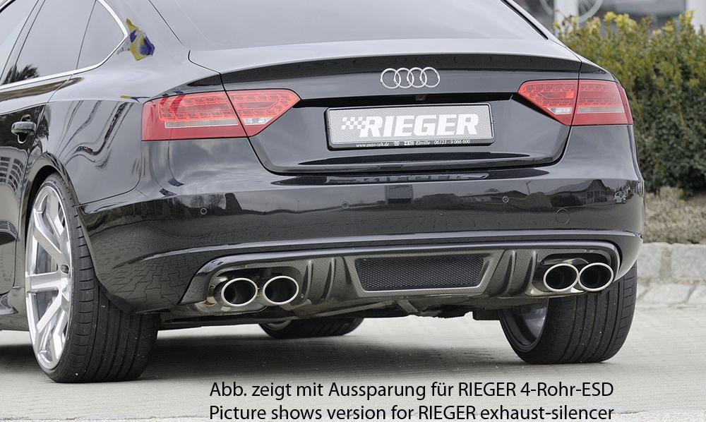 Audi A5 (B8/B81) Rieger Heckeinsatz  für orig. Endrohr li. u. re., ABS, Carbon-Look, für Fzg. ohne S-Line Exterieur, 
inkl. Alugitter, Montagezubehör, Gutachten