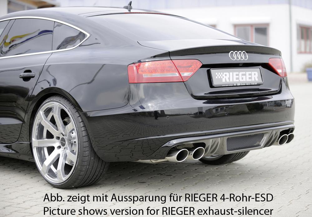 Audi A5 (B8/B81) Rieger Heckeinsatz  für orig. Endrohr li. u. re., ABS, Carbon-Look, für Fzg. ohne S-Line Exterieur, 
inkl. Alugitter, Montagezubehör, Gutachten