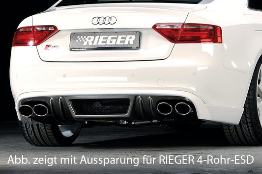 Audi A5 (B8/B81) Rieger Heckschürzenansatz  für orig. Endrohr li. u. re., ABS, Carbon-Look, für Fzg. mit S-Line Exterieur, 
inkl. Alugitter, Montagezubehör, Gutachten