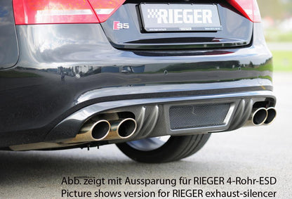 Audi A5 (B8/B81) Rieger Heckeinsatz  für orig. Doppelendrohr li, ABS, Carbon-Look, für Fzg. mit S-Line Exterieur, 
inkl. Alugitter, Montagezubehör, Gutachten