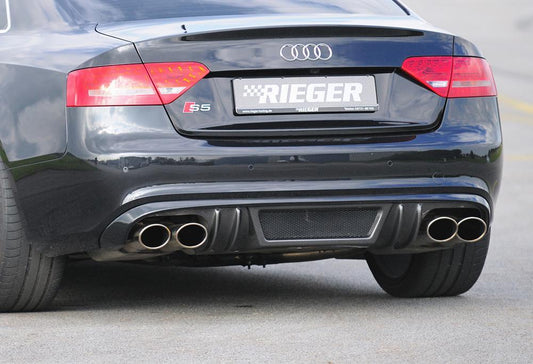 Audi A5 (B8/B81) Rieger Heckeinsatz  für Doppelendrohr li. u. re., (4x115x85mm oval), ABS, Carbon-Look, für Fzg. mit S-Line Exterieur, 
inkl. Alugitter, Montagezubehör, Gutachten