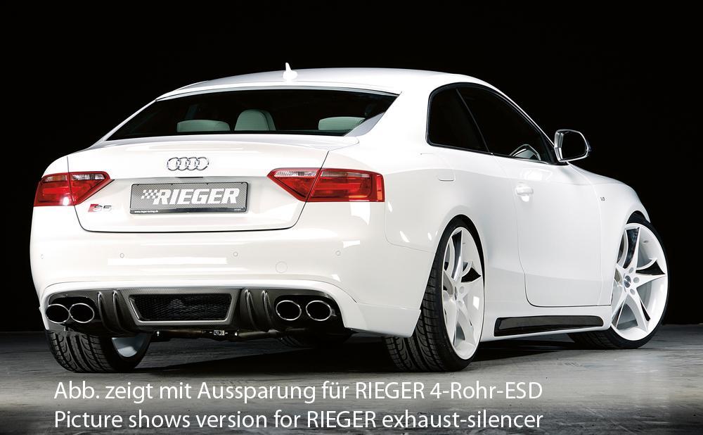 Audi A5 S5 (B8/B81) Rieger Heckschürzenansatz  für orig. Doppelendrohr li u. re, ABS, Carbon-Look, für Fzg. mit S-Line Exterieur, 
inkl. Alugitter, Montagezubehör, Gutachten