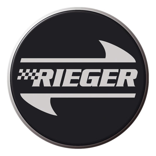 Rieger 3D-Emblem schwarz/chrom, rund, groß 6cm, z. B. für Nabendeckel