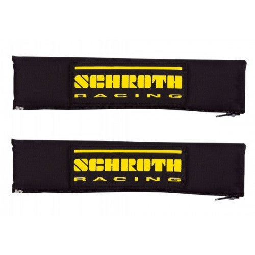 2" Gurtpolster schwarz mit schwarz/gelbem SCHROTH RACING Logo 100% Baumwolle