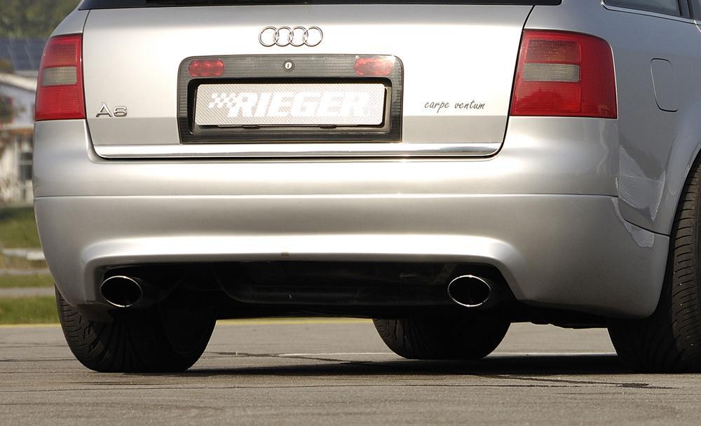 Audi A6 (4B) Rieger ESD, rechts, links, seitl. versetzt Typ 32 für Audi A6 (4B) nur quattro rechts, links, seitl. versetzt, 2x115x85mm, für RIEGER-Heckansatz, Edelstahl, 
inkl. Gutachten
