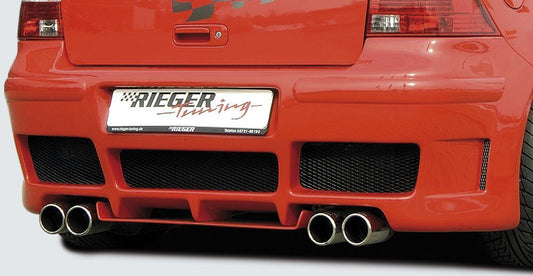 VW Golf 4 Rieger ESD, li./re. 4x76mm, VW Golf 4 Typ 16, mit Prägung,  Rohranschluss ø 55mm links, rechts, 4x76mm, seitl. versetzt, mit Prägung, für RIEGER Heckschürze, Edelstahl, 
inkl. Gutachten